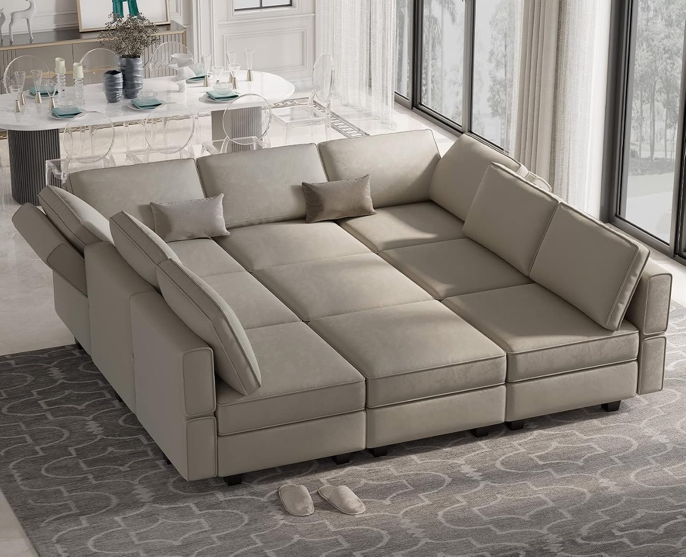 Belffin 90" Modular Velvet Sleeper Sectional with Storage Seats (9-Seat)
