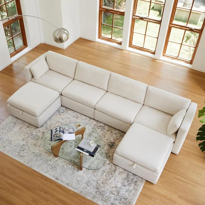 CHITA 146" Modular Sectional (6-Seat) in Linen, FSC-Certified Hardwood