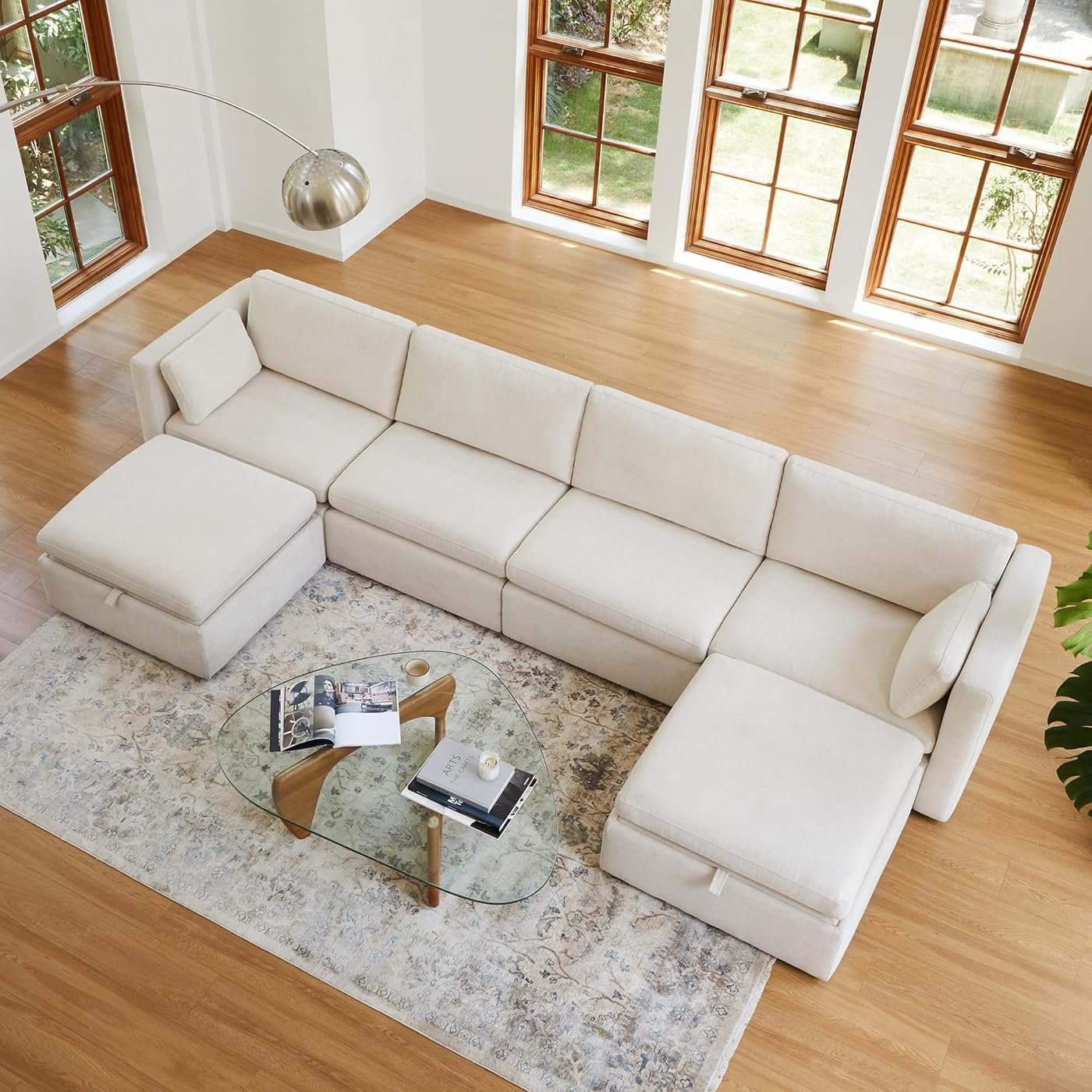 CHITA 146" Modular Sectional (6-Seat) in Linen, FSC-Certified Hardwood