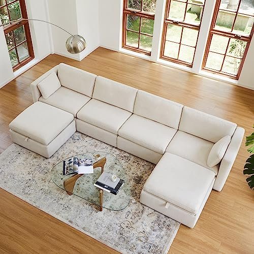 CHITA 146" Modular Sectional (6-Seat) in Linen, FSC-Certified Hardwood