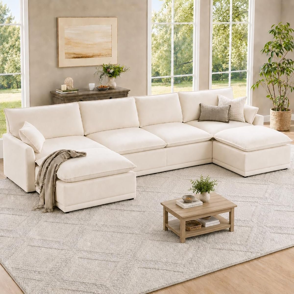 Comfort Stretch Modular Cloud Sofa (4-Seat + 2 Ottomans)