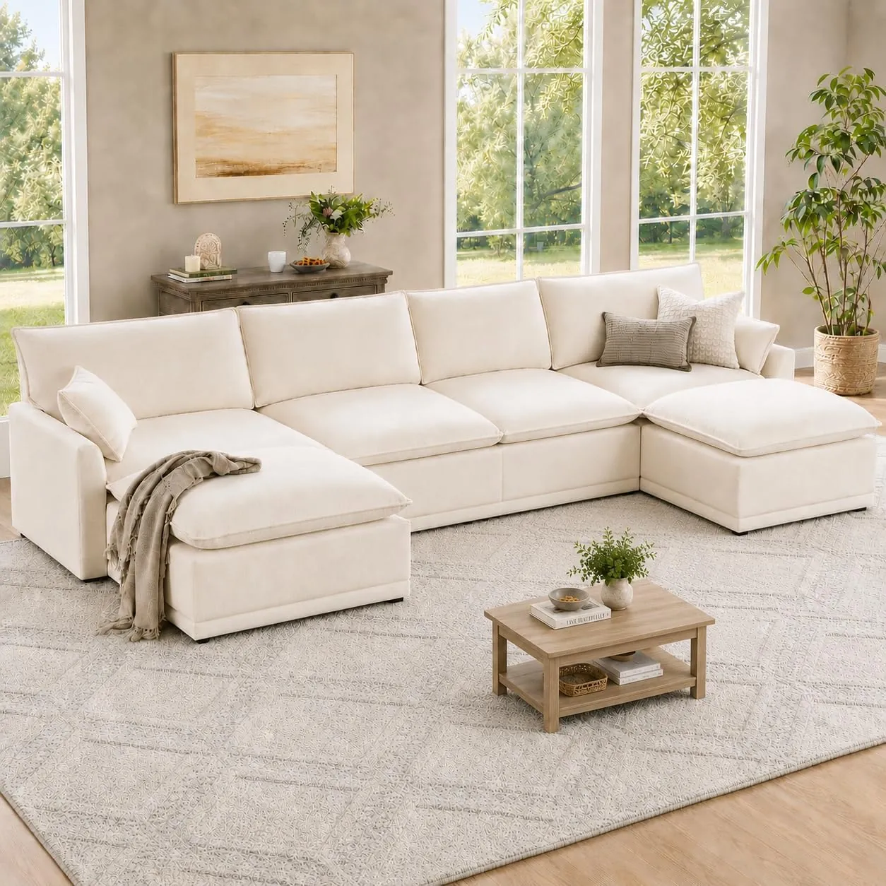 Comfort Stretch Modular Cloud Sofa (4-Seat + 2 Ottomans)