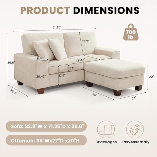 DOPEDIO 71.25" L-Shaped Sectional with Storage Ottoman