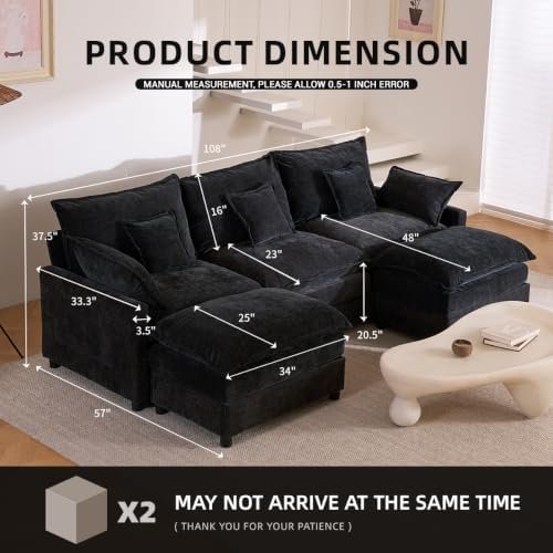 GOSUHI 108" U-Shaped Modular Cloud Couch with Washable Covers