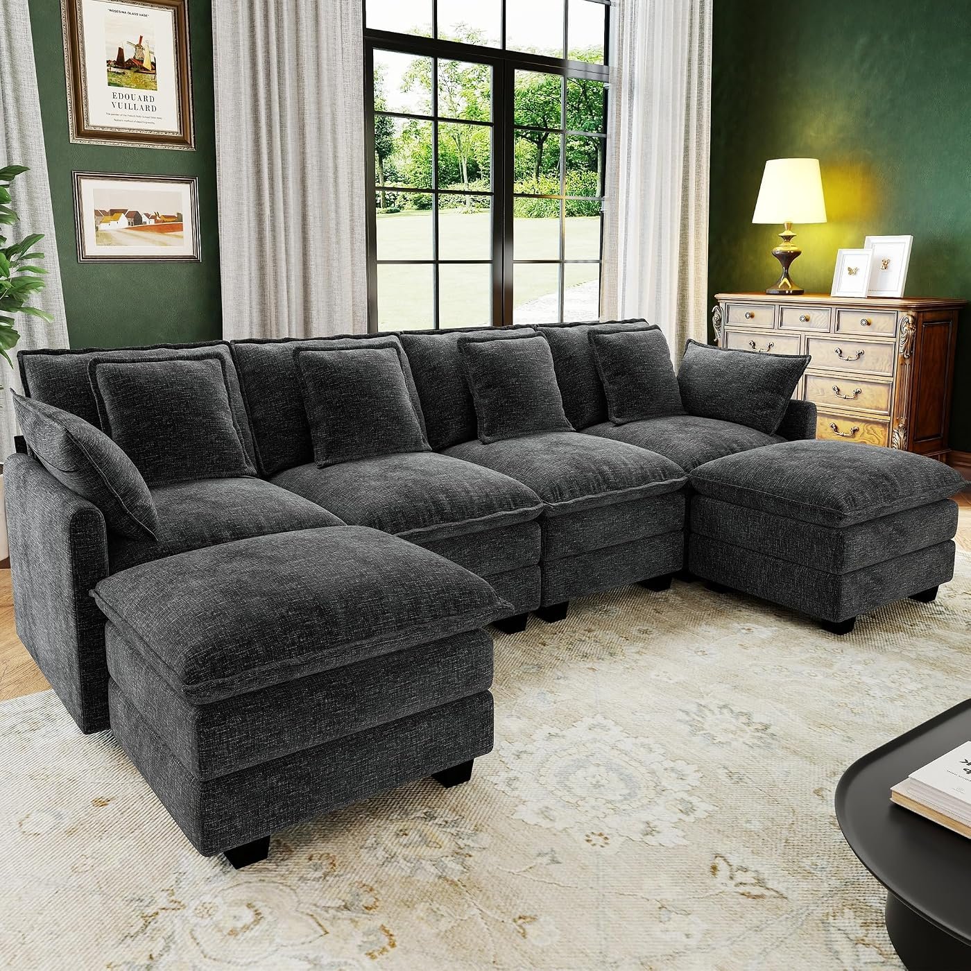 Hanherry 107" Modular Cloud Sectional (4-Seat) with Ottoman, Double Cushions