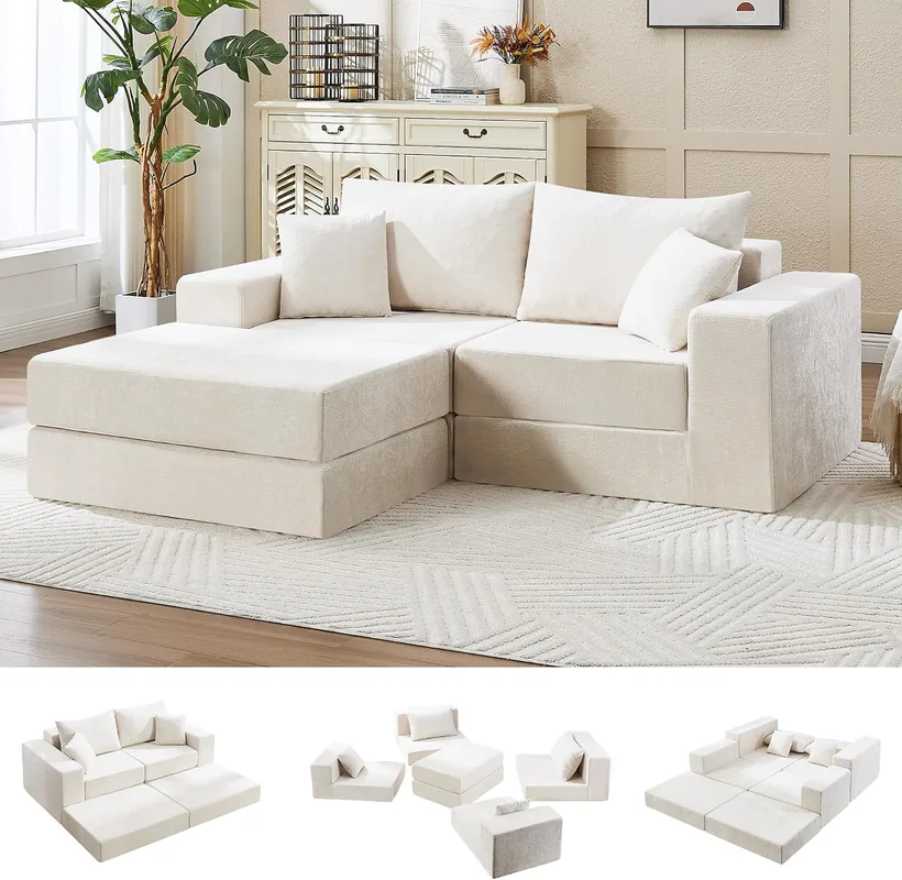 Hatppto 79" Boneless Cloud Modular Sofa (4-Seat + 2 Ottomans)