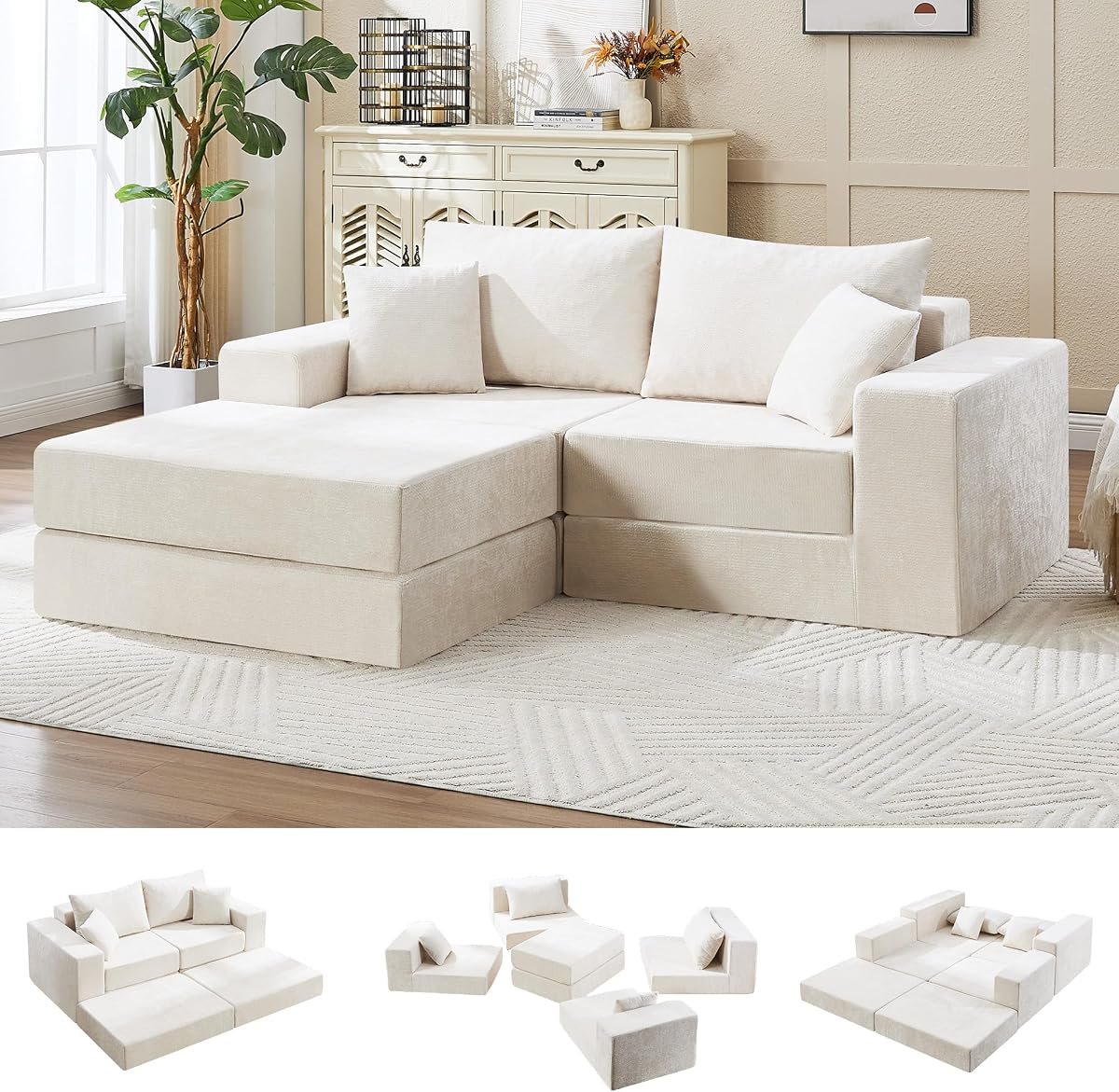 Hatppto 79" Boneless Cloud Modular Sofa (4-Seat + 2 Ottomans)