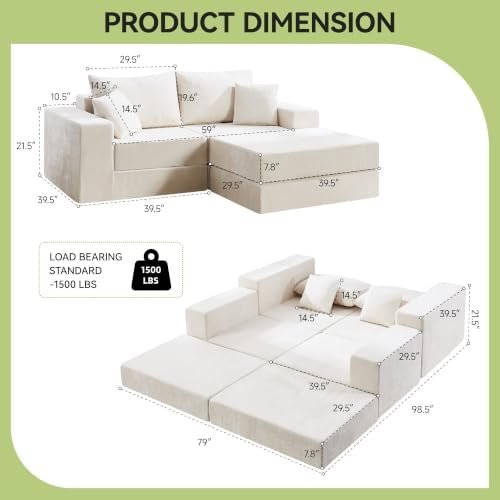 Hatppto 79" Boneless Cloud Modular Sofa (4-Seat + 2 Ottomans)