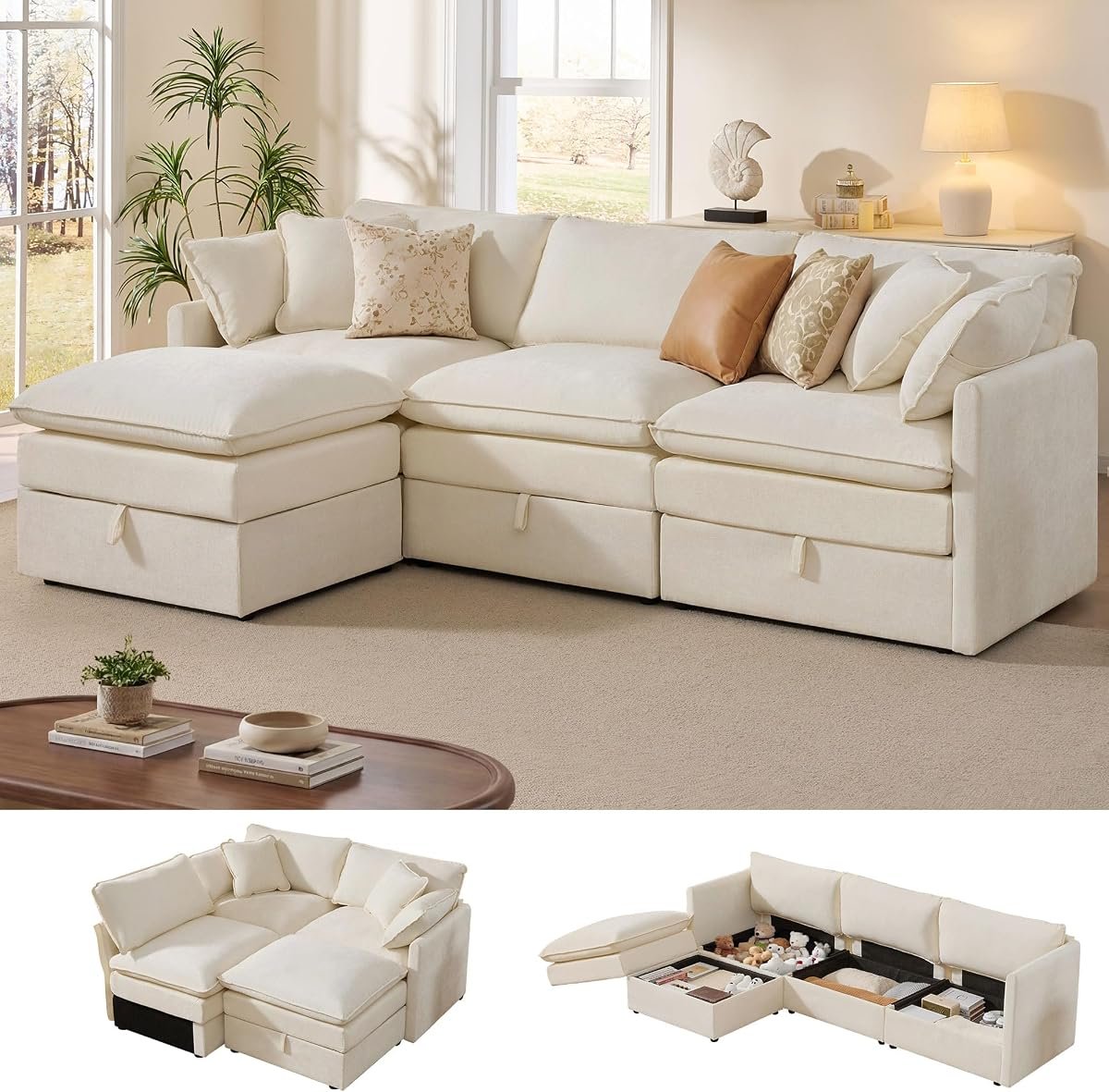 Ihanherry 103" Modular Cloud Sectional with Storage