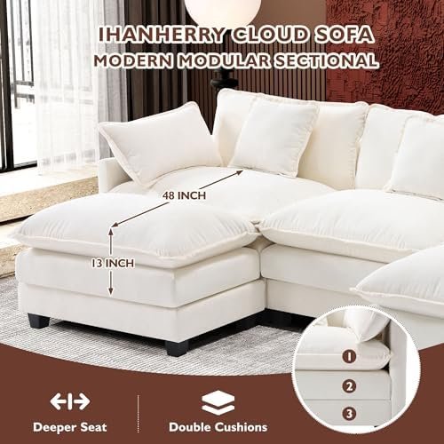 Ihanherry 111" U-Shape Cloud Sectional (5-Seat) with 2 Ottomans