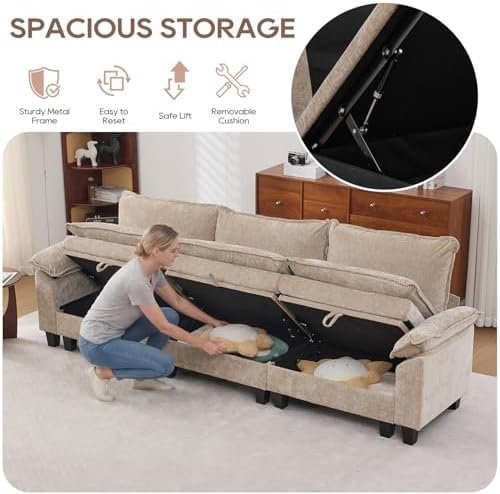 IPKIG 117" C-Shape Modular Cloud Couch with Storage