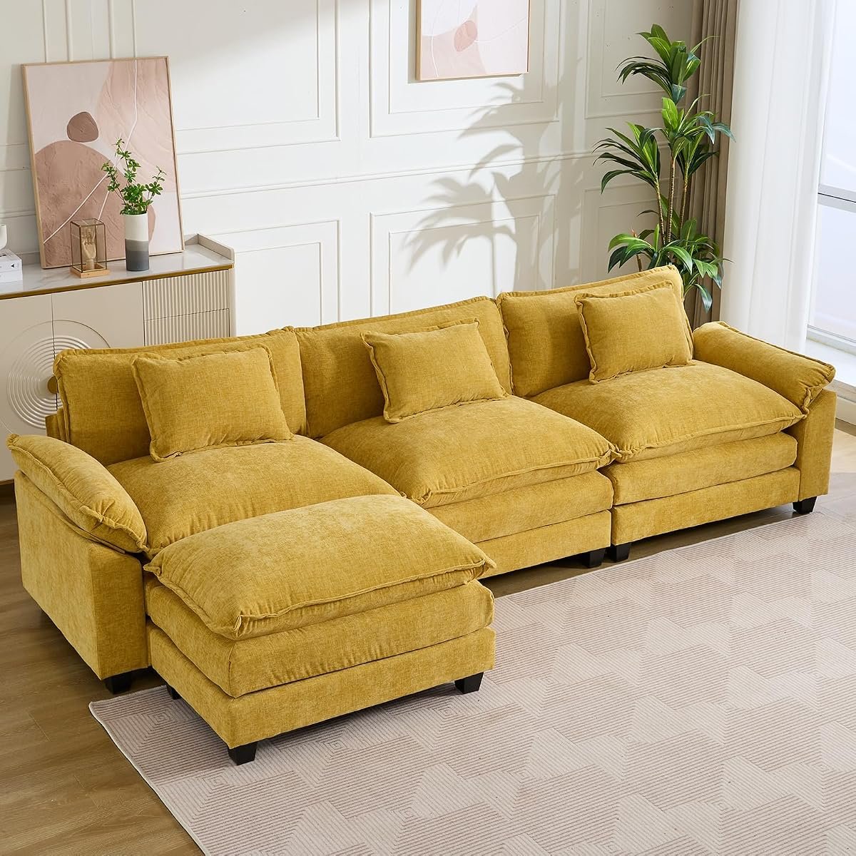 IPKIG 154" L-Shaped Cloud Sectional (3-Seat + Ottoman)