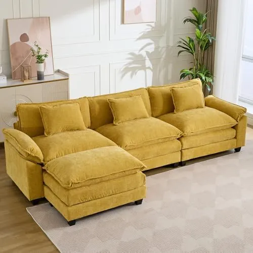 IPKIG 154" L-Shaped Cloud Sectional (3-Seat + Ottoman)
