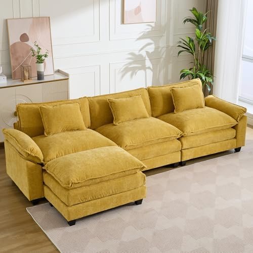 IPKIG 154" L-Shaped Cloud Sectional (3-Seat + Ottoman)