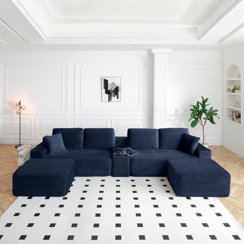ivoros 125" U-Shape Boneless Cloud Sectional with Storage Console & USB