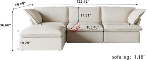 JACH 123" L-Shape Cloud Sectional with Chaise Ottoman
