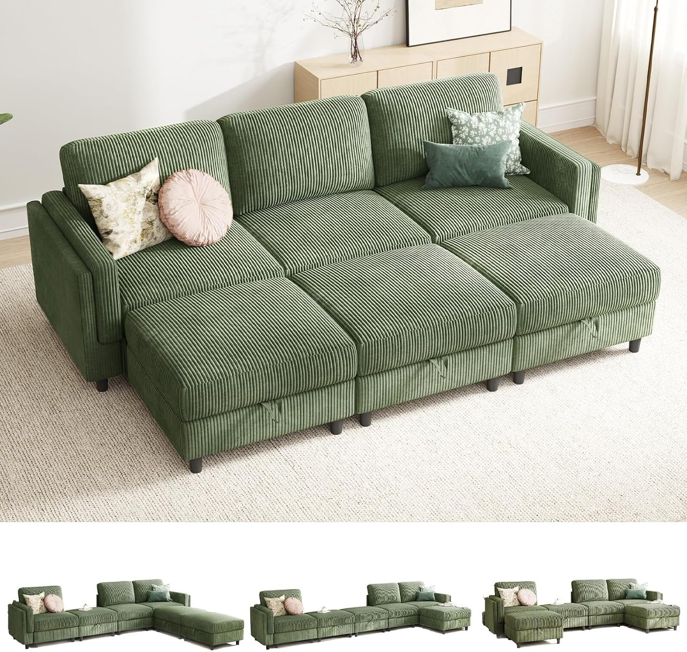 KKL 6-Seat Convertible Sofa Bed with Storage Ottoman, Washable Covers