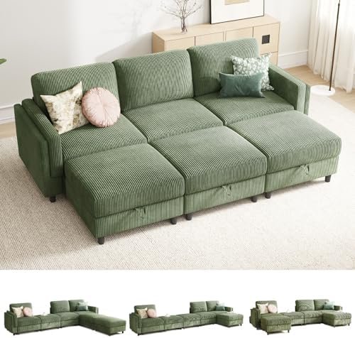 KKL 6-Seat Convertible Sofa Bed with Storage Ottoman, Washable Covers