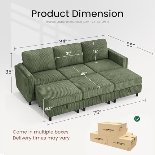 KKL 6-Seat Convertible Sofa Bed with Storage Ottoman, Washable Covers