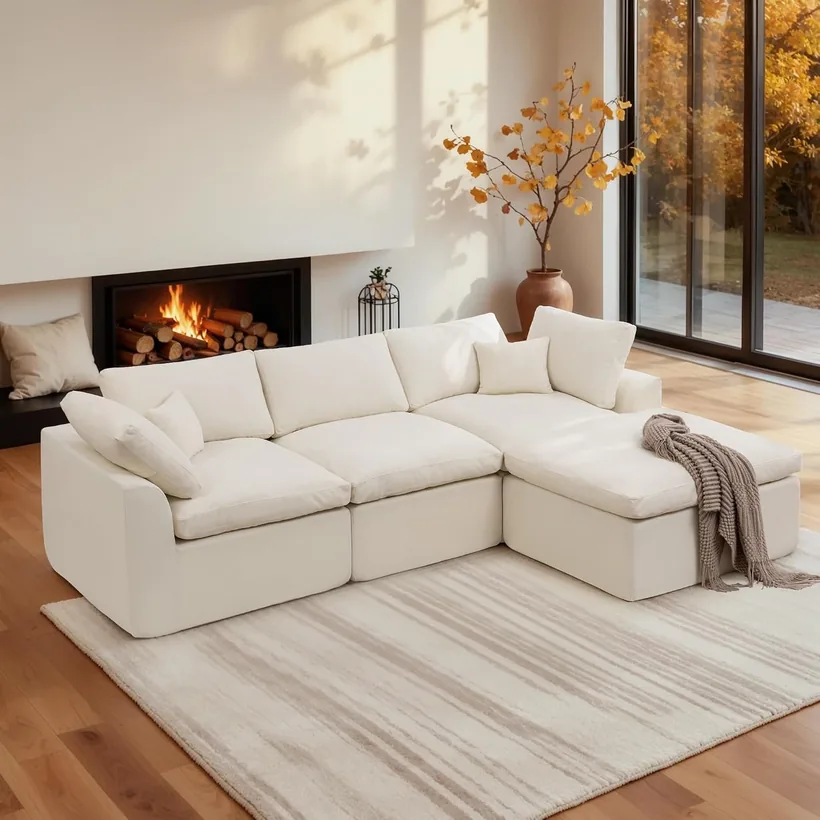Korser 110" Boneless Cloud Sectional (3-Seat) with Ottoman, Chenille