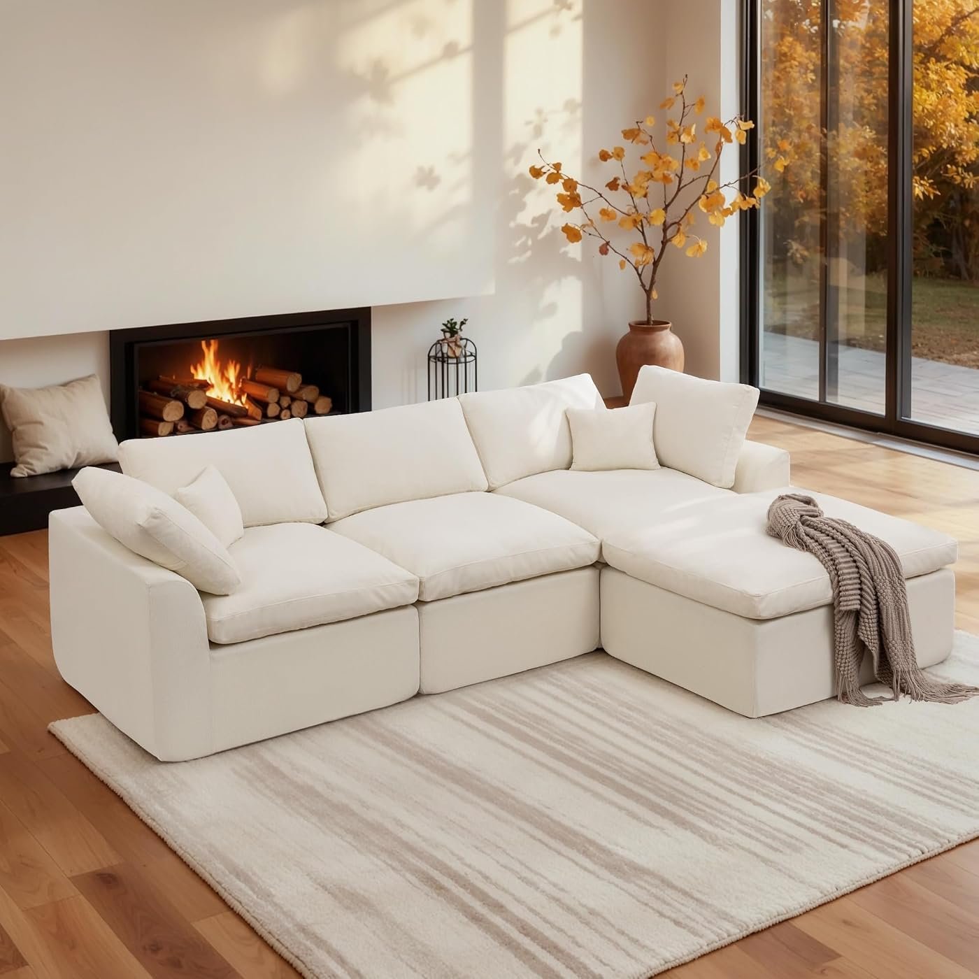Korser 110" Boneless Cloud Sectional (3-Seat) with Ottoman, Chenille