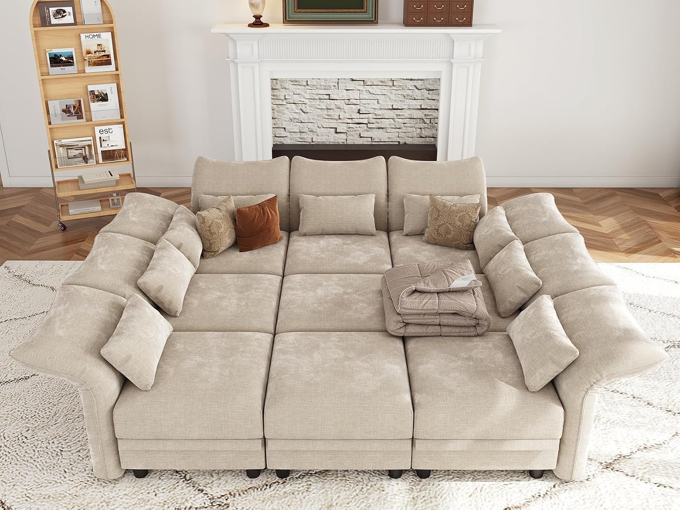 LLappuil 102" Modular Cloud Sectional with Storage Seats & Adjustable Arms (9-Seat)