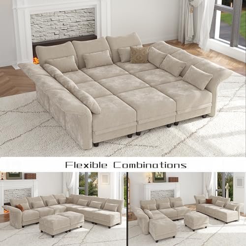 LLappuil 102" Modular Cloud Sectional with Storage Seats & Adjustable Arms (9-Seat)