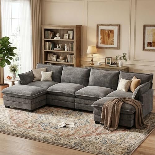 OhaiAura 116" U-Shape Modular Sectional (6-Seat) with 2 Movable Ottomans