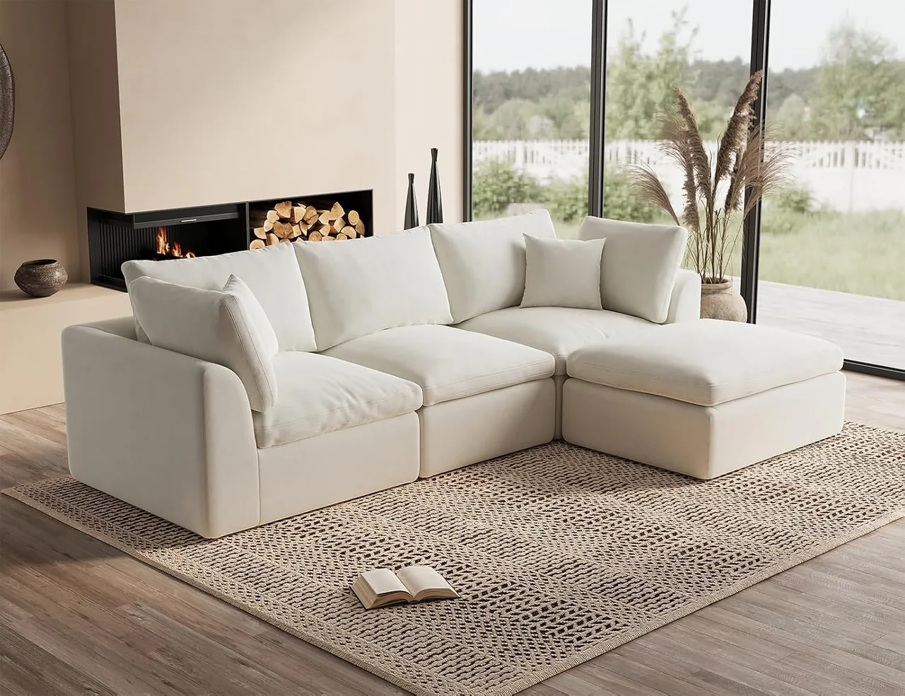 ohllob 110" Convertible L-Shape Cloud Sectional (3-Seat) with Ottoman