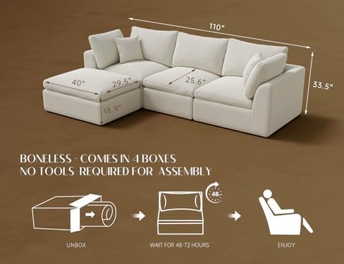 ohllob 110" Convertible L-Shape Cloud Sectional (3-Seat) with Ottoman