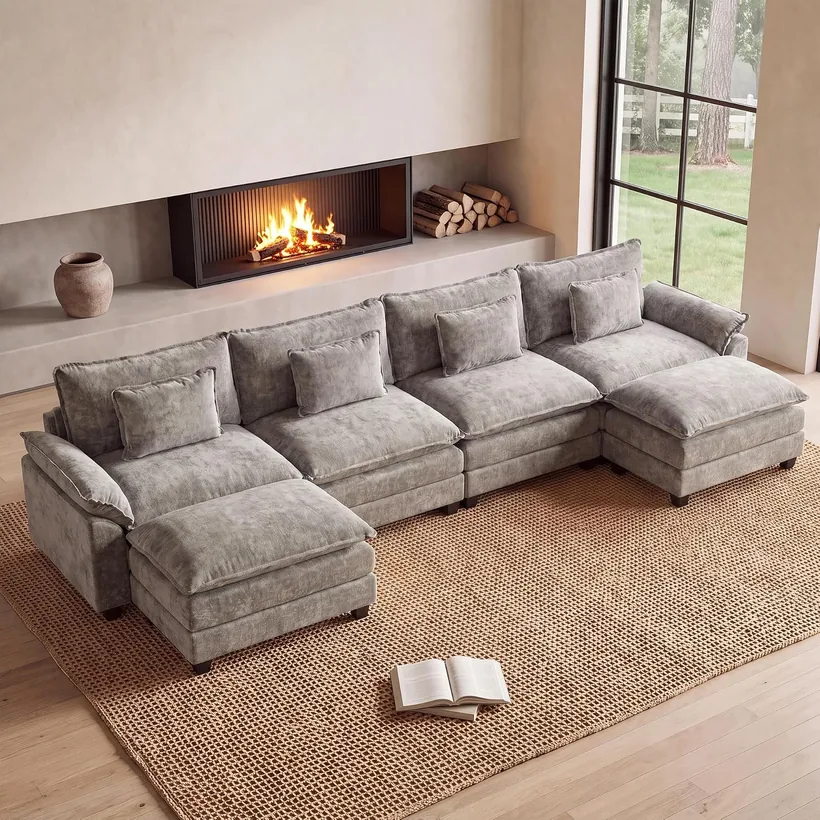 Oprisen 154" U-Shape Cloud Sectional (6-Seat + Ottoman)