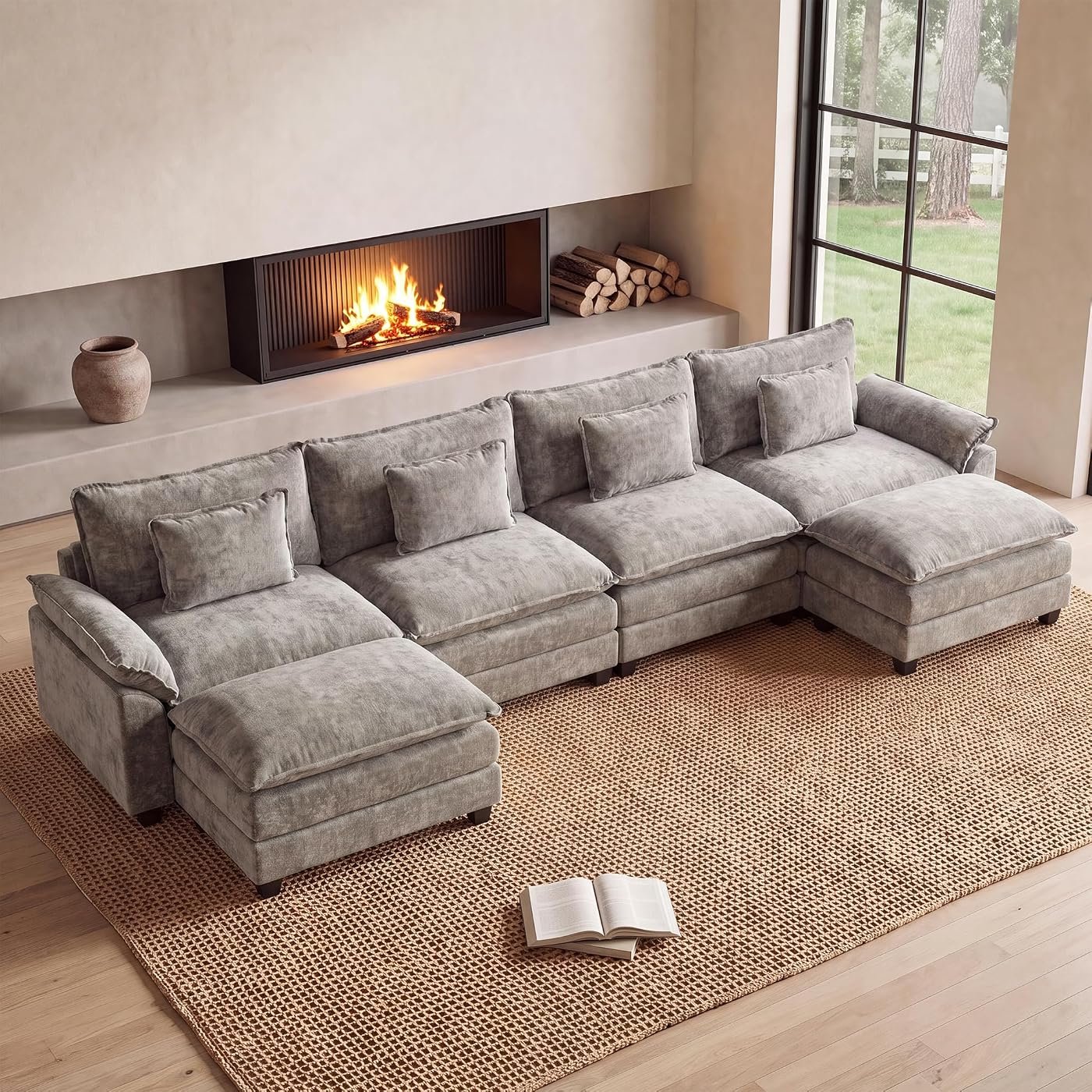 Oprisen 154" U-Shape Cloud Sectional (6-Seat + Ottoman)