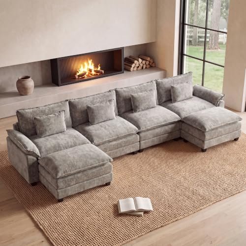 Oprisen 154" U-Shape Cloud Sectional (6-Seat + Ottoman)