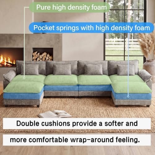 Oprisen 154" U-Shape Cloud Sectional (6-Seat + Ottoman)