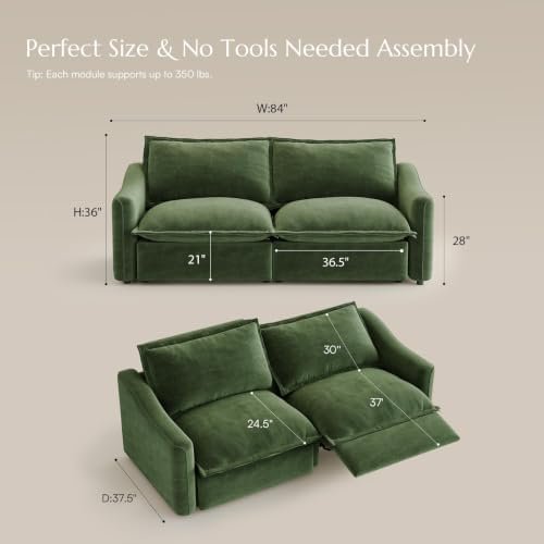POVISON Ergopals 84" Power Reclining Loveseat, Wall Hugger, Washable Velvet