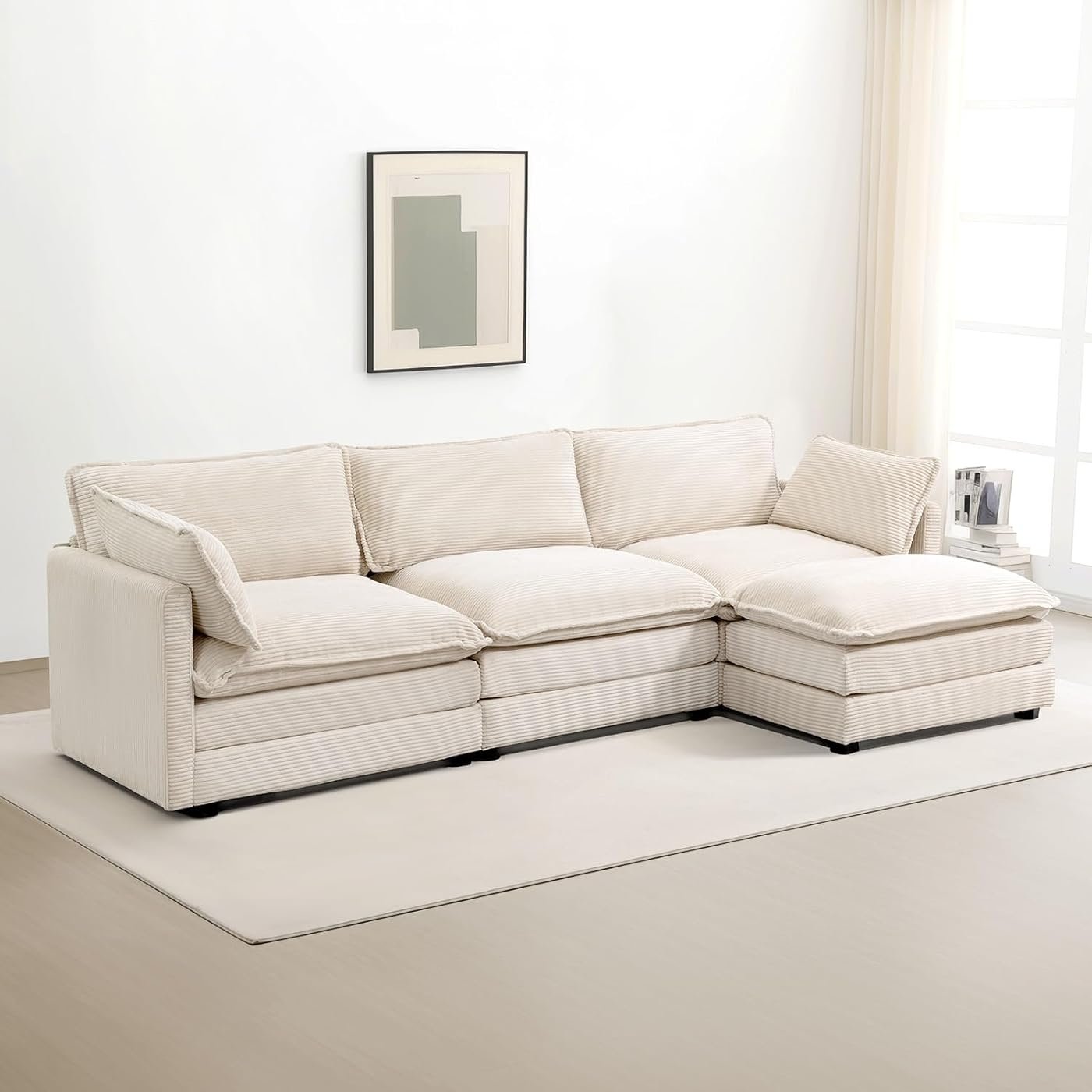 ROWHY 112" L-Shape Modular Cloud Couch (4-Seat) in Corduroy, Deep Seat