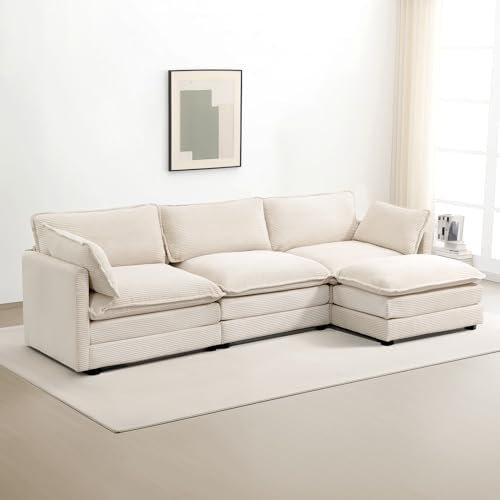 ROWHY 112" L-Shape Modular Cloud Couch (4-Seat) in Corduroy, Deep Seat