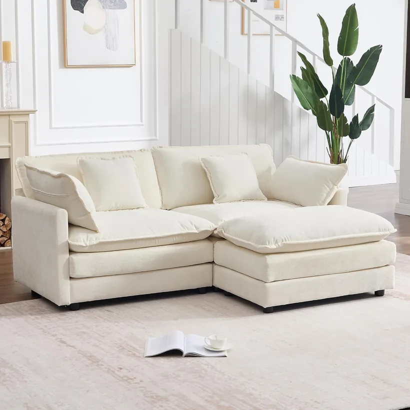 Tmsan 76.7" L-Shape Cloud Sectional (2-Seat + Ottoman)