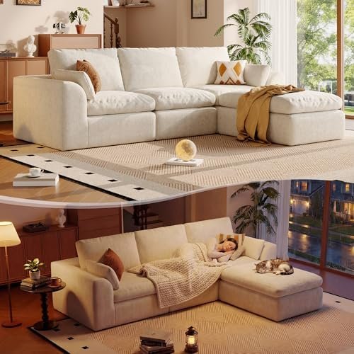 Vintagemine 108" Boneless L-Shape Modular Cloud Sofa with Ottoman