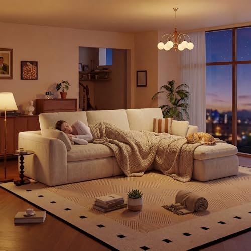 Vintagemine 108" Boneless L-Shape Modular Cloud Sofa with Ottoman