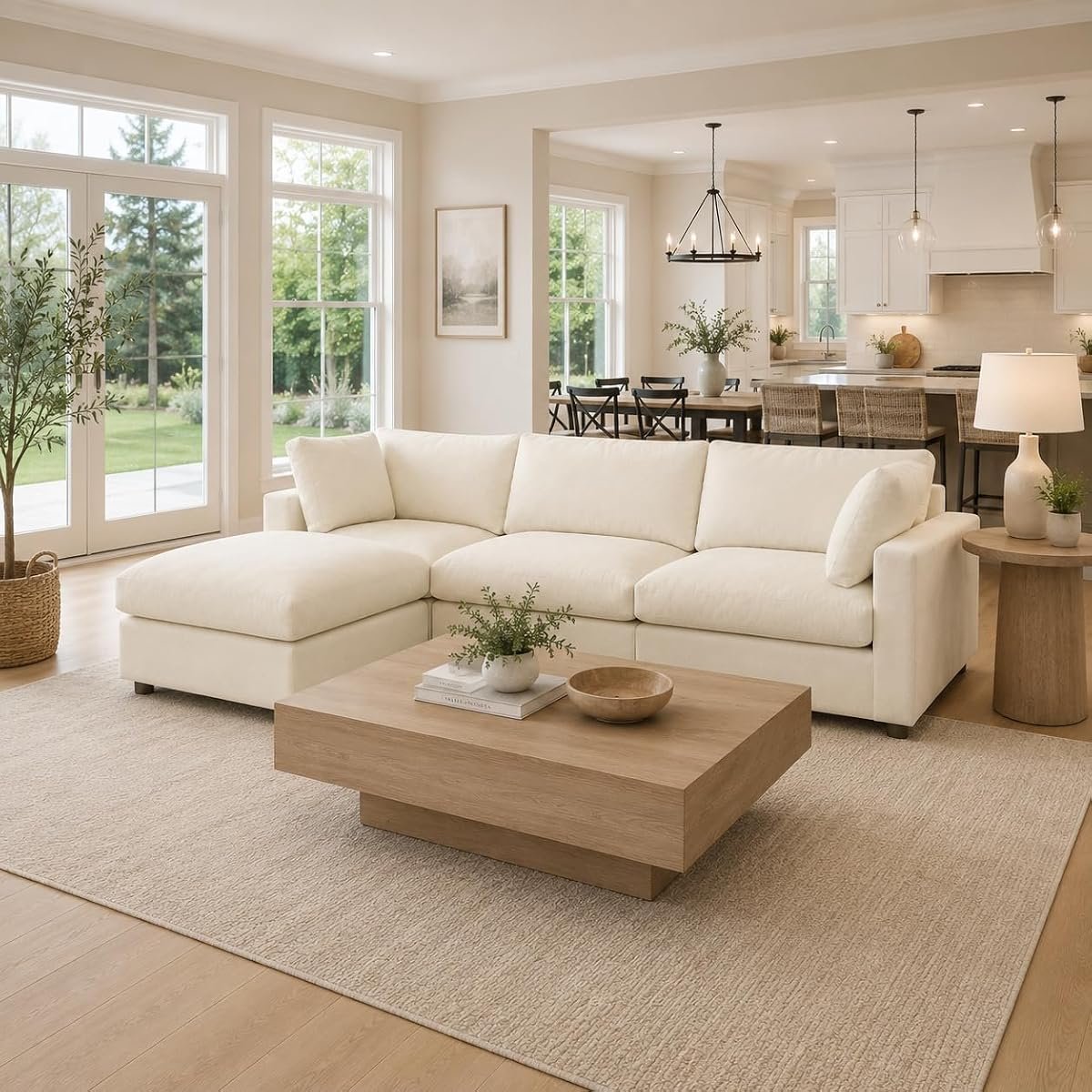 WJShome 100" Modular L-Shape Cloud Sectional with Ottoman