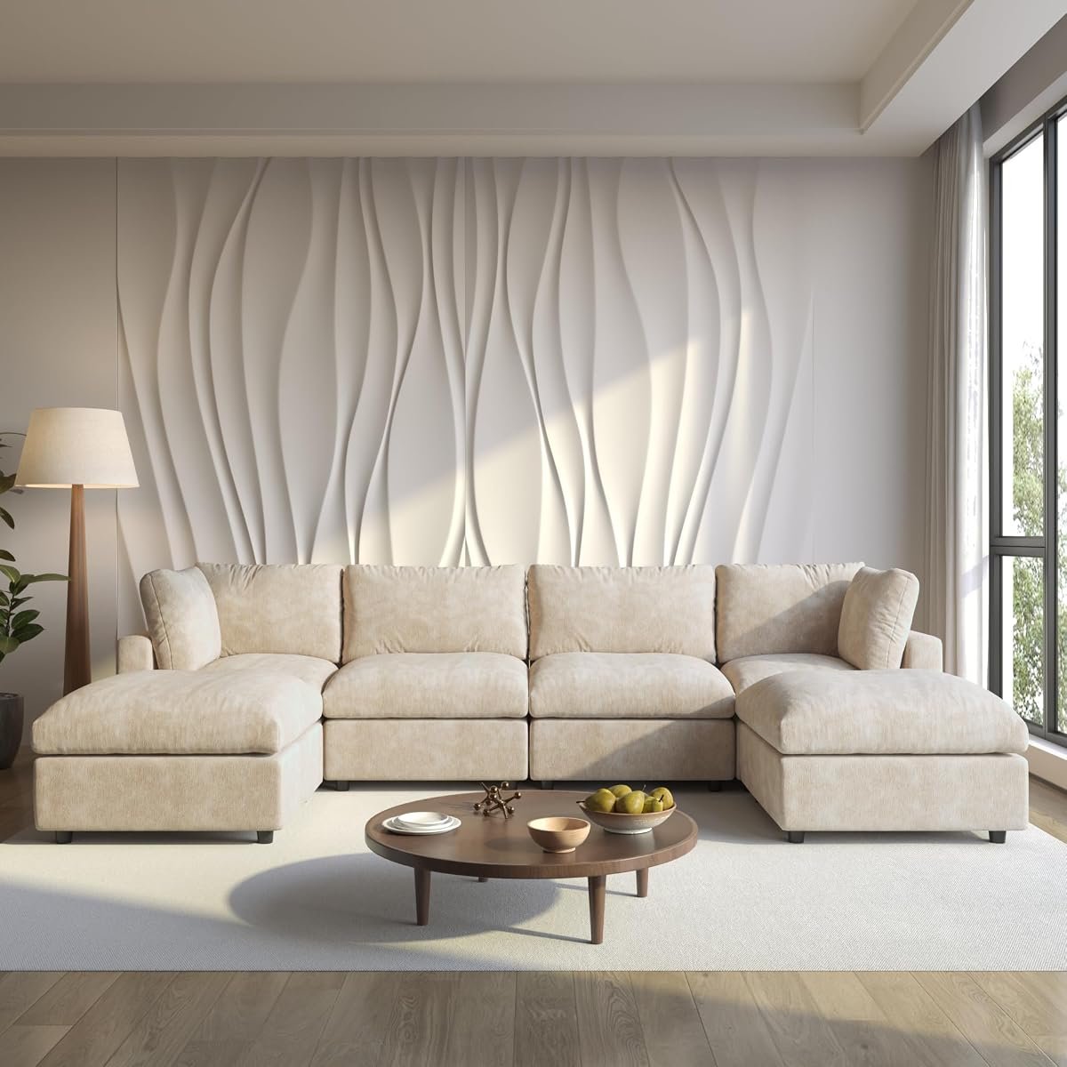 WJShome 134" U-Shaped Cloud Sectional (with 2 Ottomans)