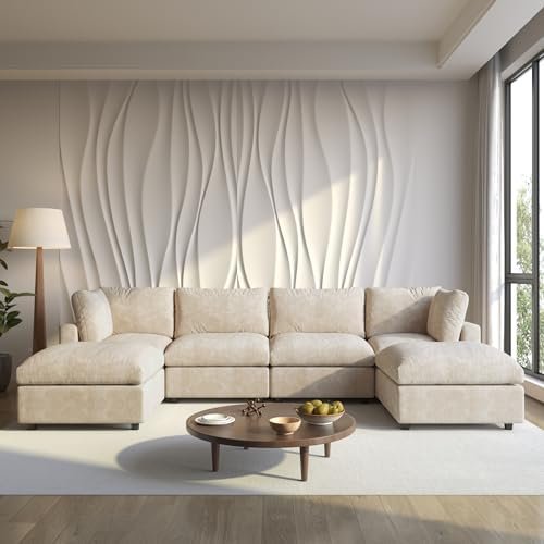 WJShome 134" U-Shaped Cloud Sectional (with 2 Ottomans)