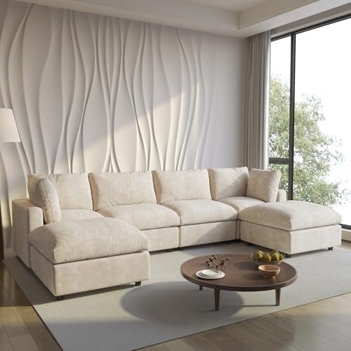 WJShome 134" U-Shaped Cloud Sectional (with 2 Ottomans)