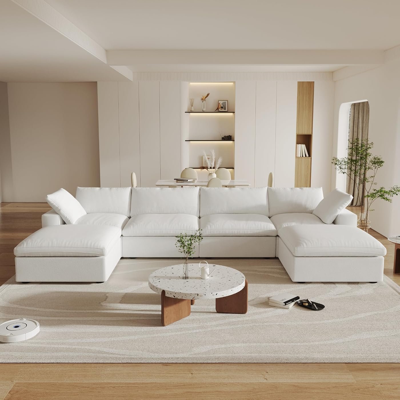 WJShome 160" U-Shape Down-Filled Sectional with Storage Ottomans