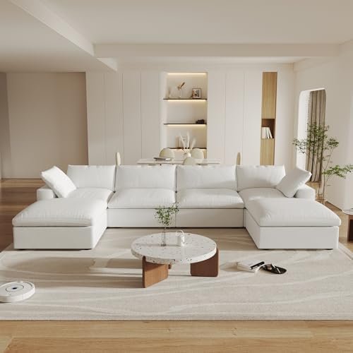 WJShome 160" U-Shape Down-Filled Sectional with Storage Ottomans
