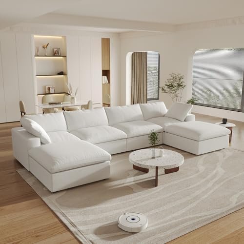 WJShome 160" U-Shape Down-Filled Sectional with Storage Ottomans