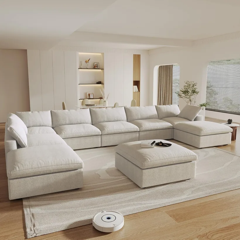 WJShome 196" 9-Seat U-Shape Down-Filled Sectional with Storage