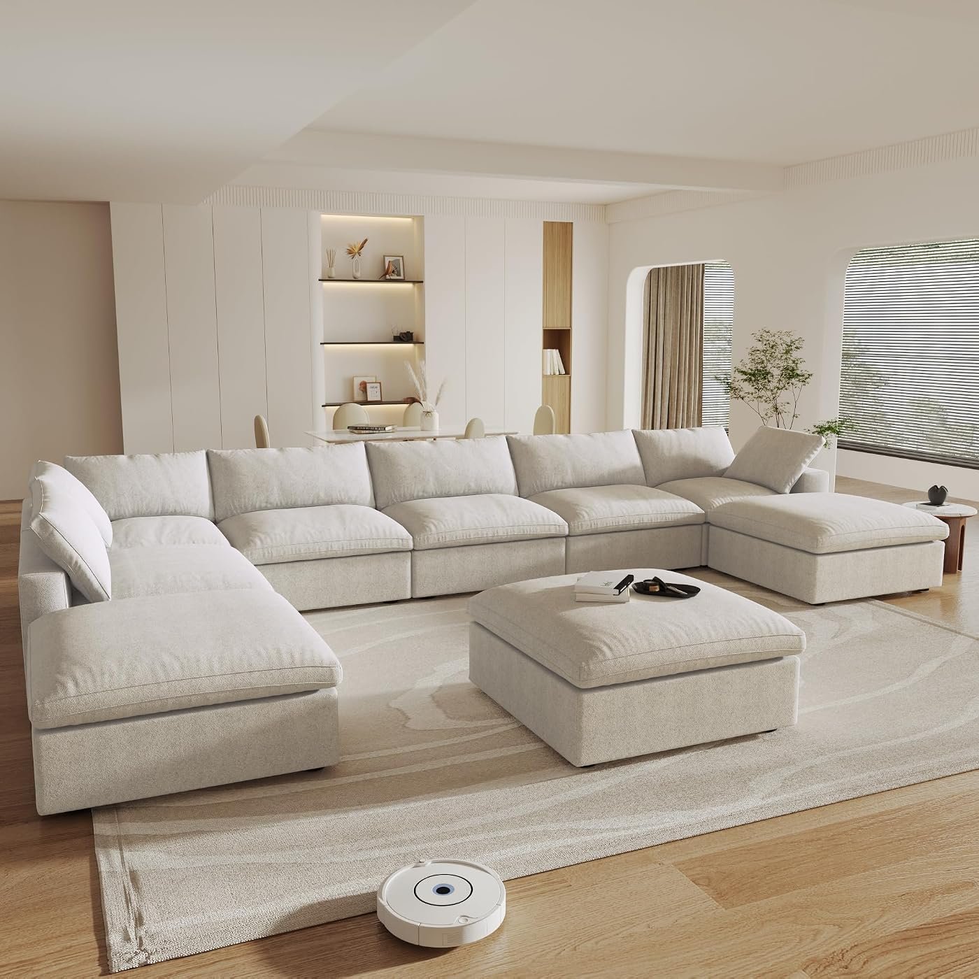 WJShome 196" 9-Seat U-Shape Down-Filled Sectional with Storage