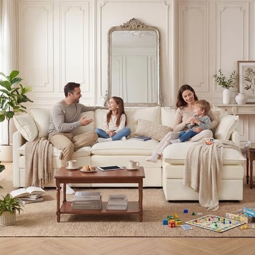 WorthFurni 103" Modular Cloud Sectional with Storage Ottomans